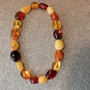 Unisex 7 inch Multi Colored Genuine Baltic Amber bead stretch bracelet